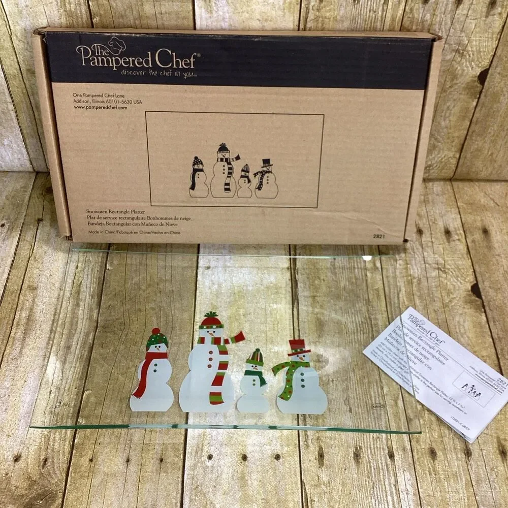 Pampered Chef Snowmen Rectangular Platter #2821 New In Box Christmas Decor